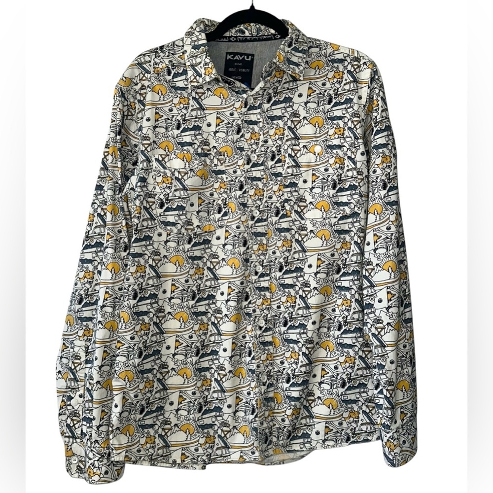 KAVU Men’s Beckler Road Trip Button Up Collared Long Sleeve Shirt- Size Medium